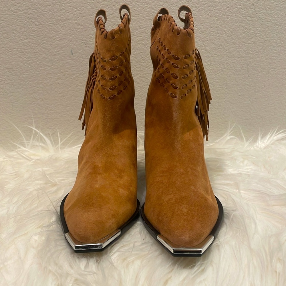 Schutz Alexxa Western Fringe Suede Cowboy Boots Brown Size 7.5 NWT - Picture 11 of 15